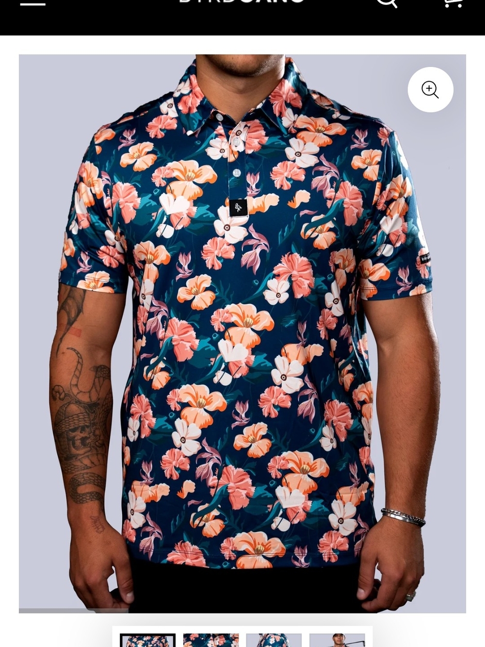 Men's BYRDGANG Floral Polo Shirt — Navy with Pink & Peach Flowers